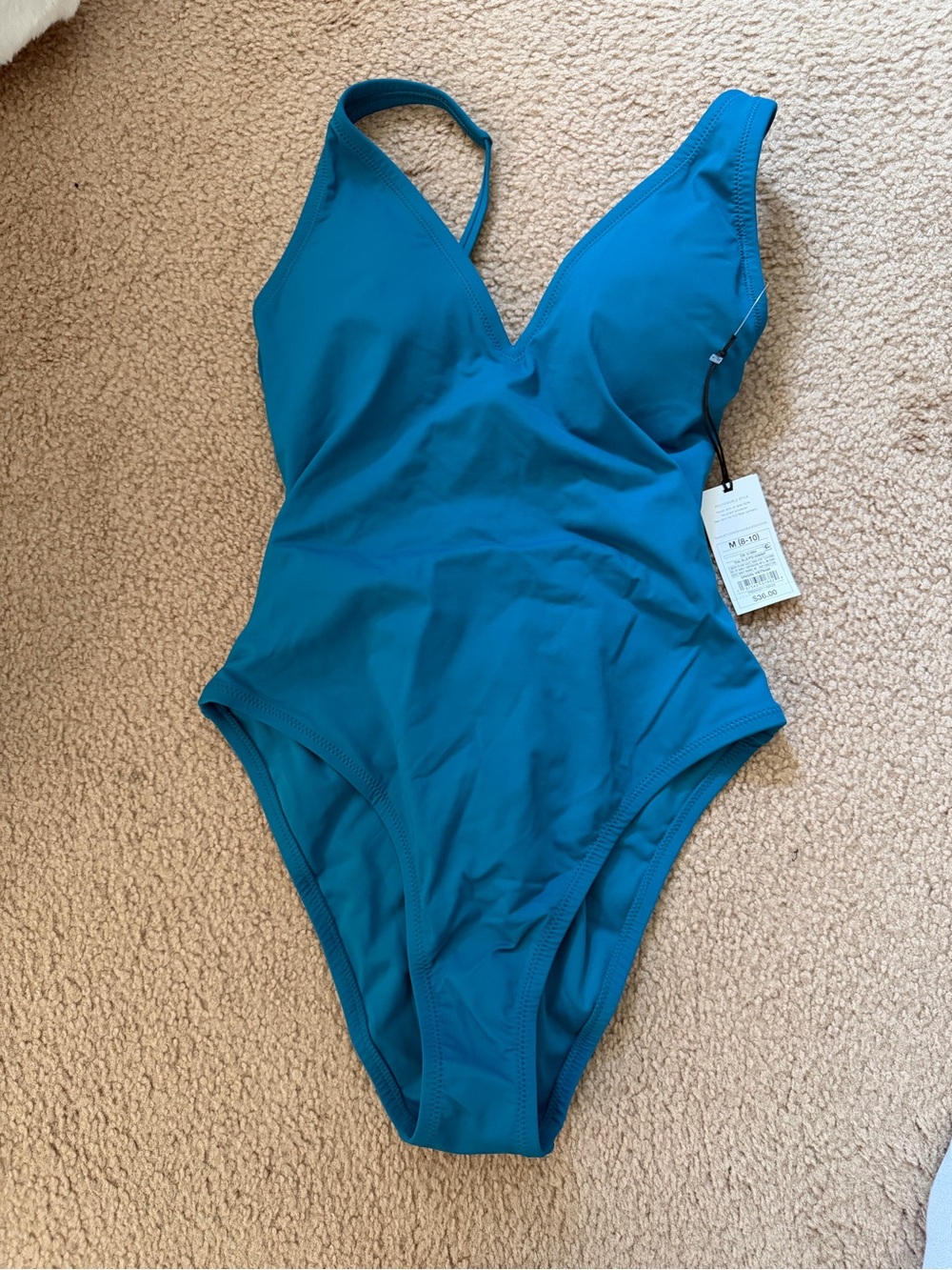 Shade & Shore women’s shaping plunge one piece swimsuit teal NWT